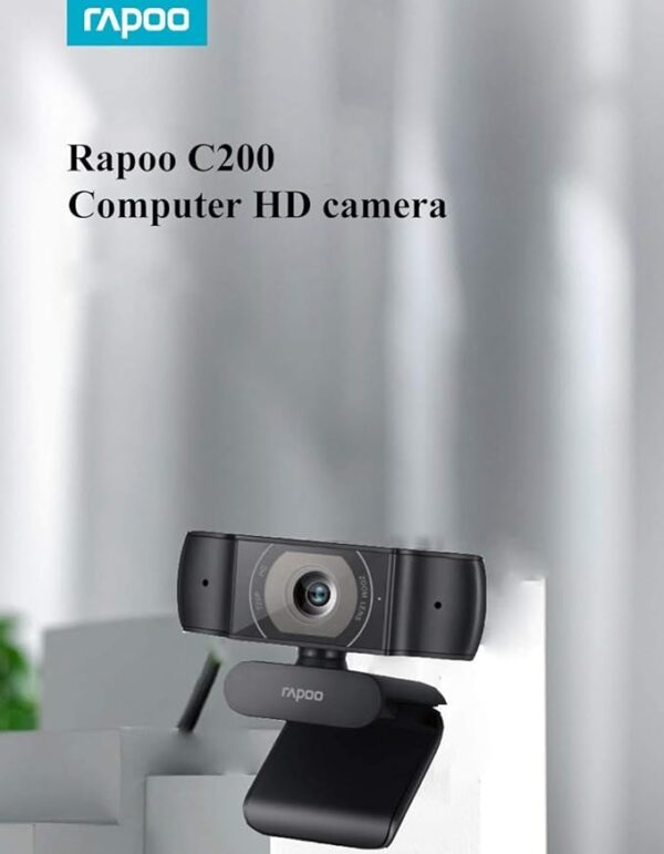 Rapoo C200 720p HD USB Black, 360° Horizontal, 100° Super Wide-Angle Webcam with Microphone for Live Broadcast Video Calling Conference